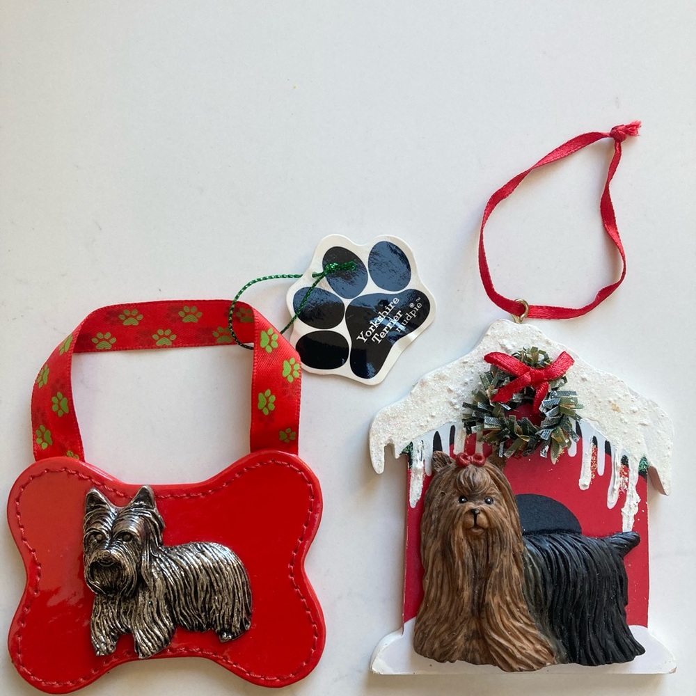 Two Yorkshire Terrier Adorable Dog Christmas Ornaments